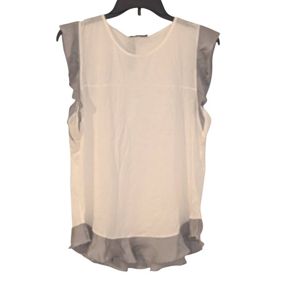 J.‎ Crew Womens Medium Cream Sleeveless Mixed Media Striped Ruffle Knit Top NWT